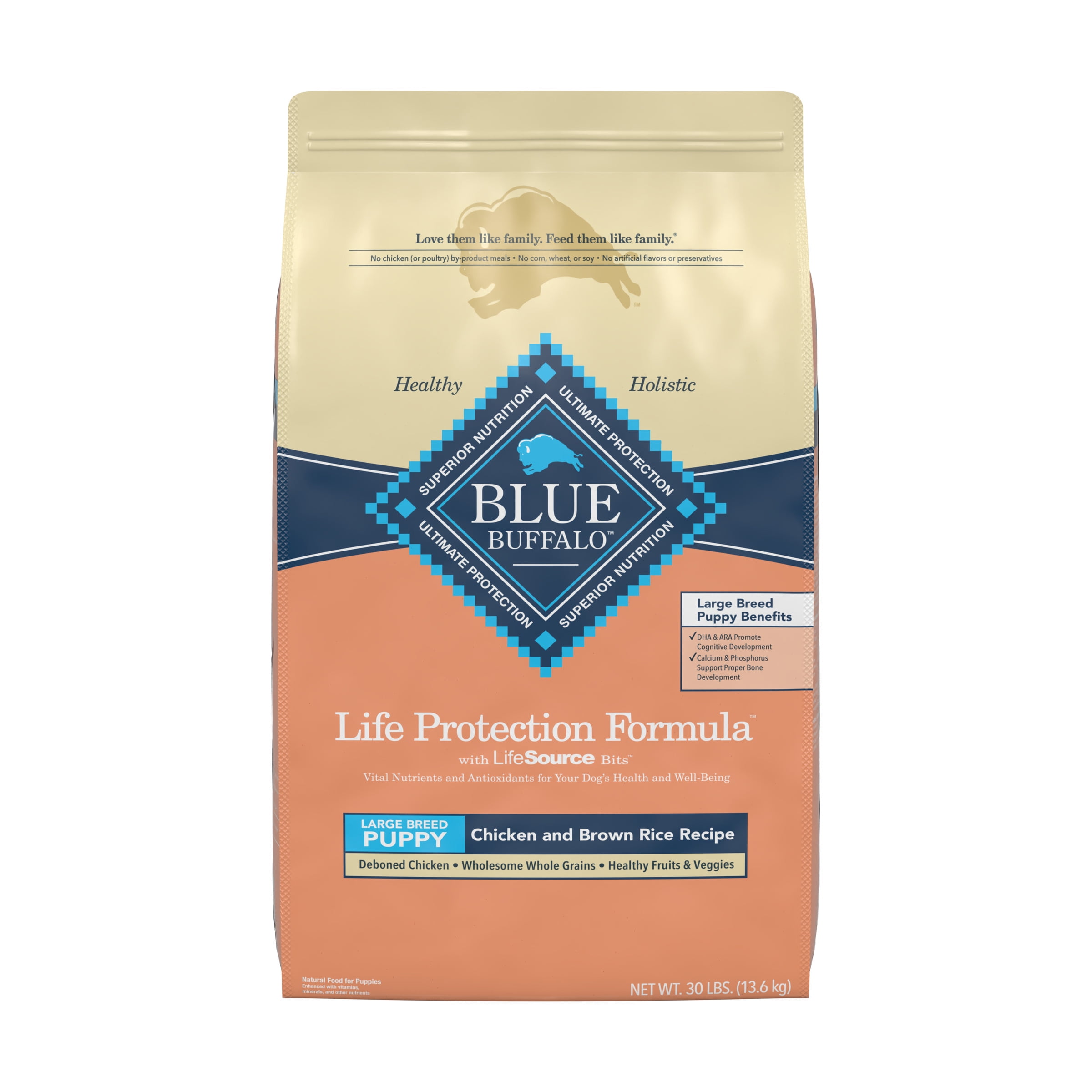 Blue Buffalo Life Protection Formula Chicken and Brown Rice Large Breed Dry Dog Food for Puppies, Whole Grain, 34 lb. Bag