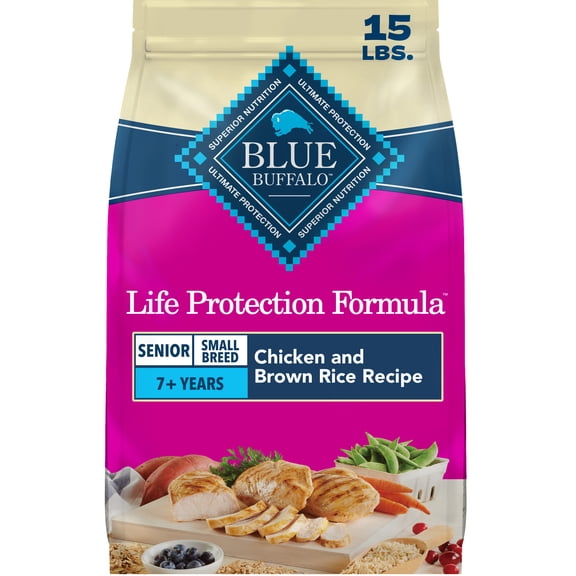 Blue Buffalo Life Protection Small Breed Senior Dry Dog Food Chicken & Brown Rice 15lb Bag