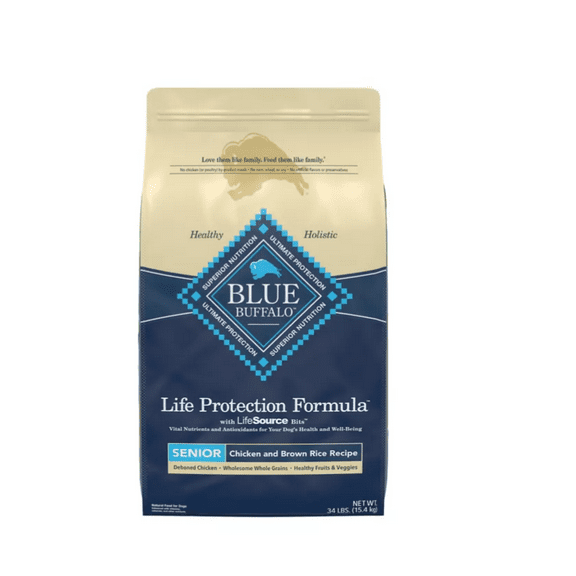 Blue Buffalo Life Protection Senior Chicken and Brown Rice Recipe Natural Dry Dog Food 34 lb