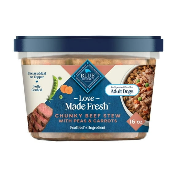 Blue Buffalo Love Made Fresh Dog Food, Refrigerated, Chunky Beef Stew, 1-lb Tub