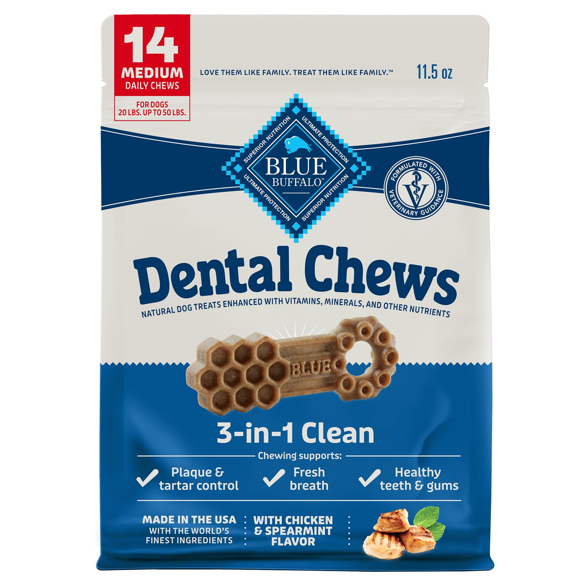 Blue Buffalo Medium Dental YPF5 Chews for Dogs, Daily Dental Care Dog