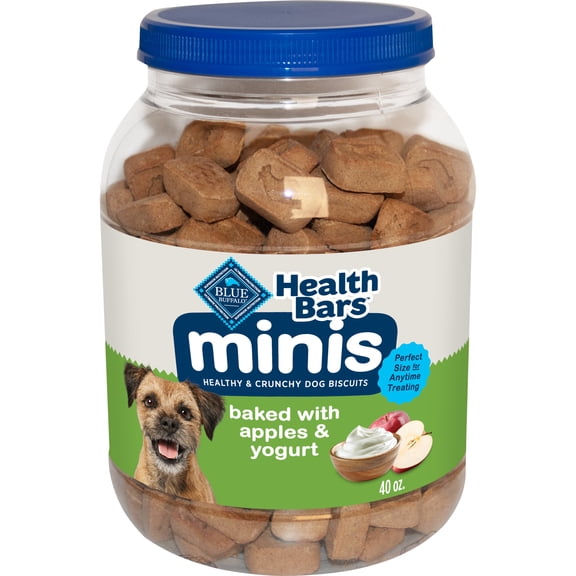 Blue Buffalo Health Bars Mini Dog Treats, Crunchy Biscuits, Apples & Yogurt, 40oz Tub
