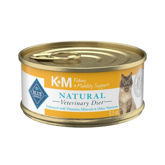 Blue Buffalo Natural Veterinary Diet K+M Kidney + Mobility Wet Cat Food, Chicken, 5.5-oz. Can