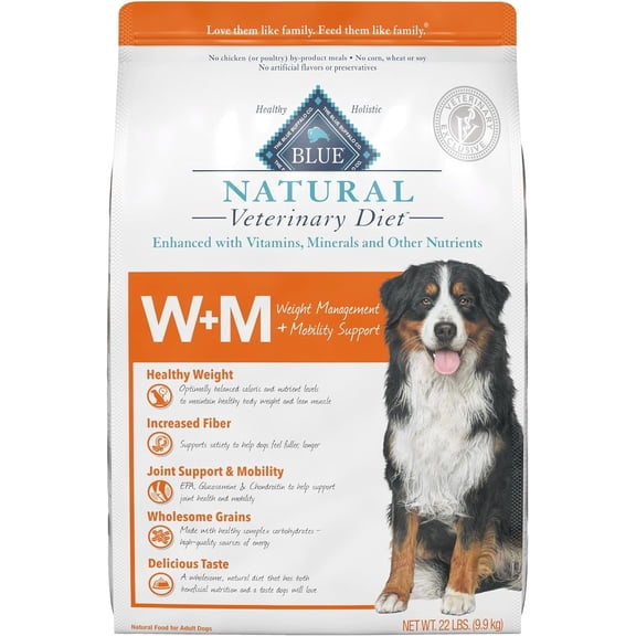 Blue Buffalo Natural Veterinary Diet W+M Weight Management + Mobility Support Dry Dog Food, Salmon 22-lb bag