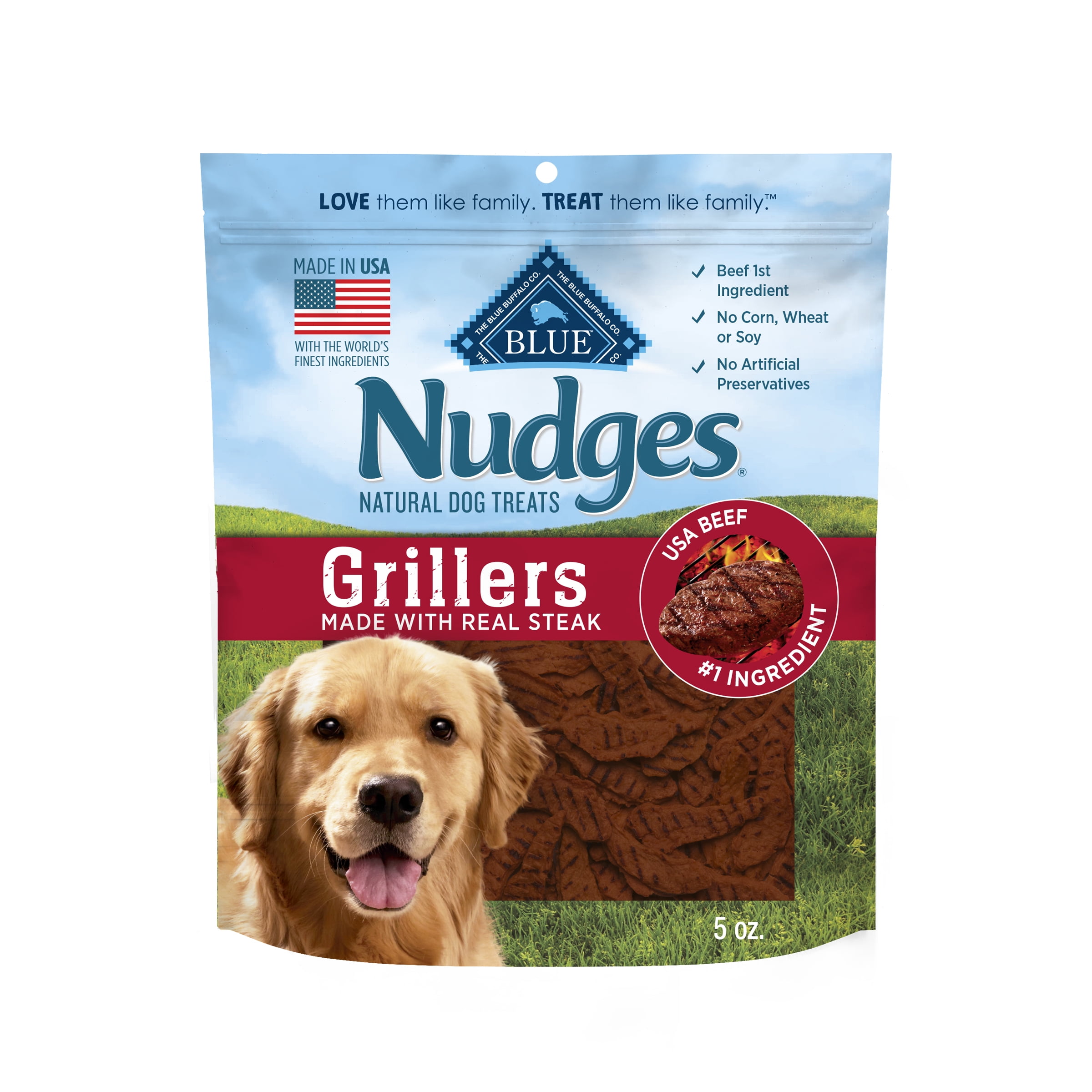 Blue Buffalo Nudges Grillers Natural Dog Treats Made with Real Steak, 5-oz. Bag