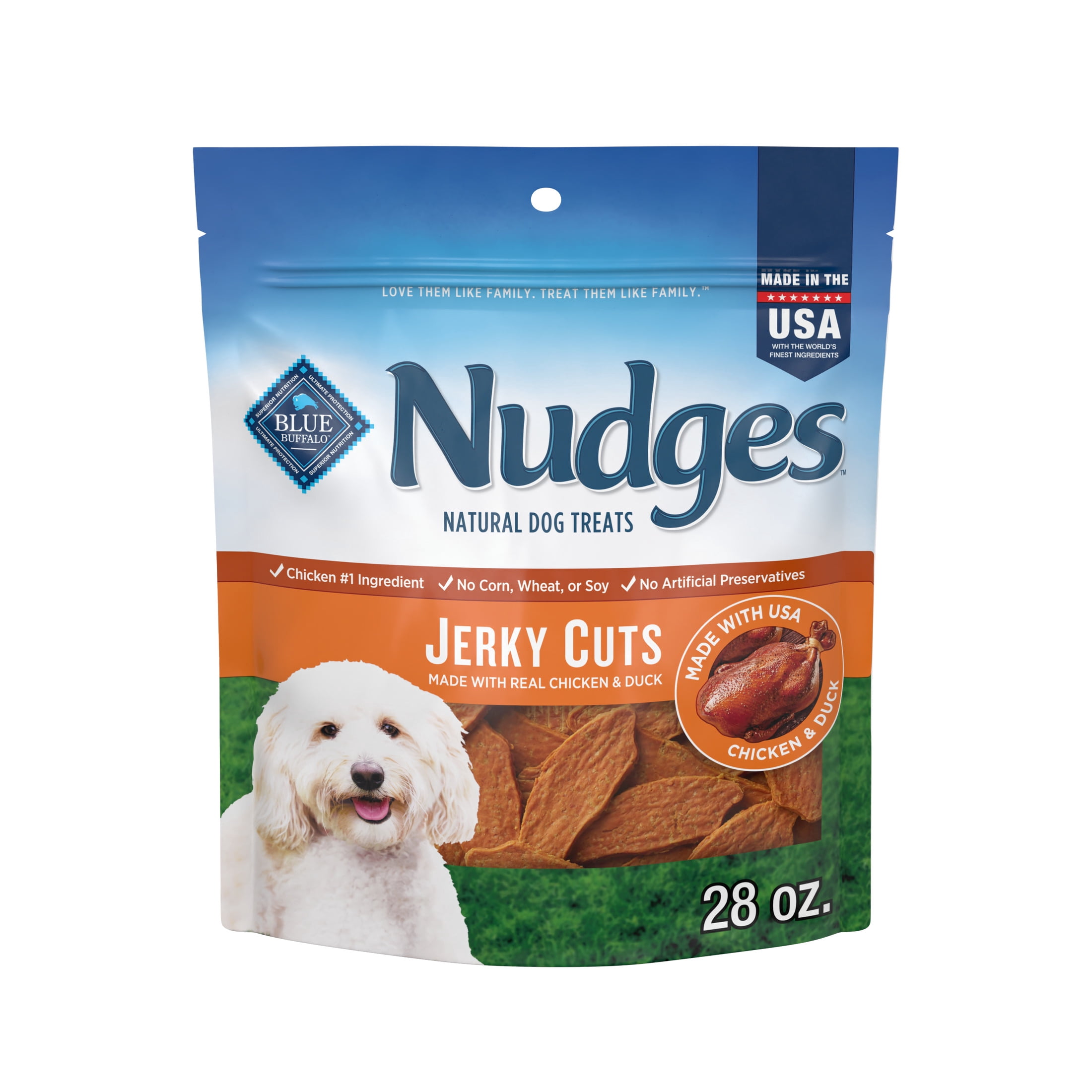 Blue Buffalo Nudges Jerky Cuts, Natural Dog Treats, Duck Jerky, 28oz Bag