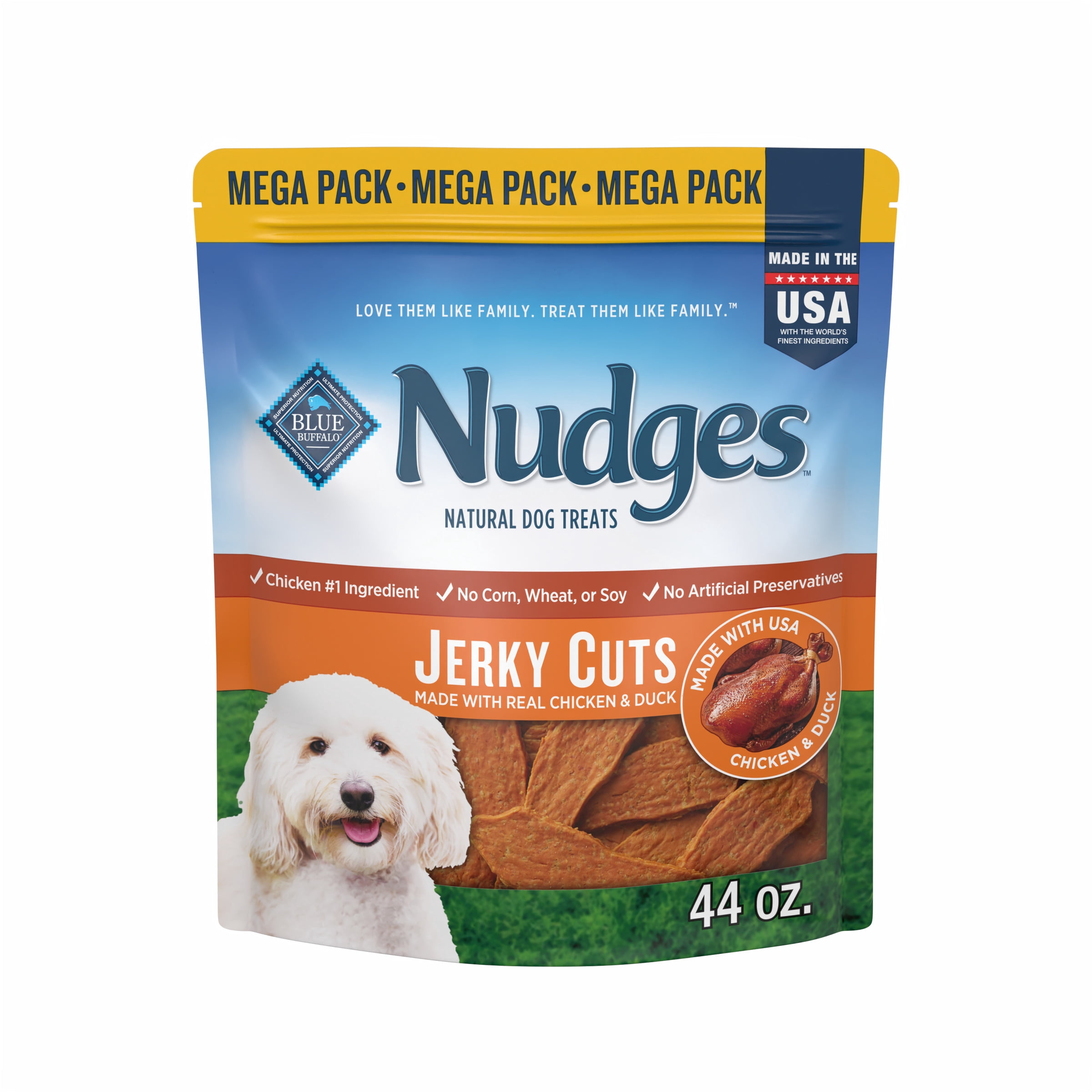 Blue Buffalo Nudges Jerky Cuts, Natural Dog Treats, Duck Jerky, 44oz Bag