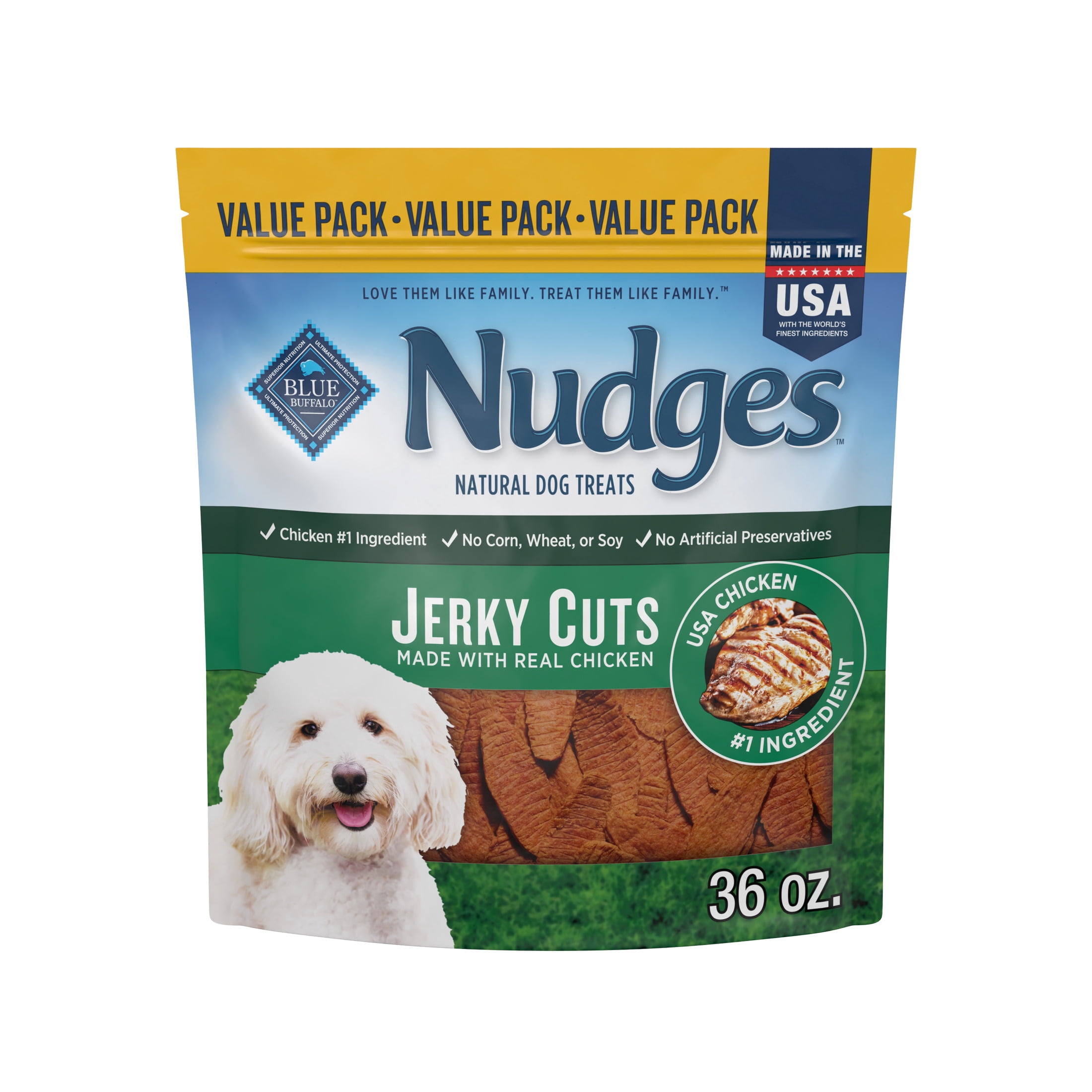 Blue Buffalo Nudges Jerky Cuts Dog Treats, Real Chicken, 36 oz Bag