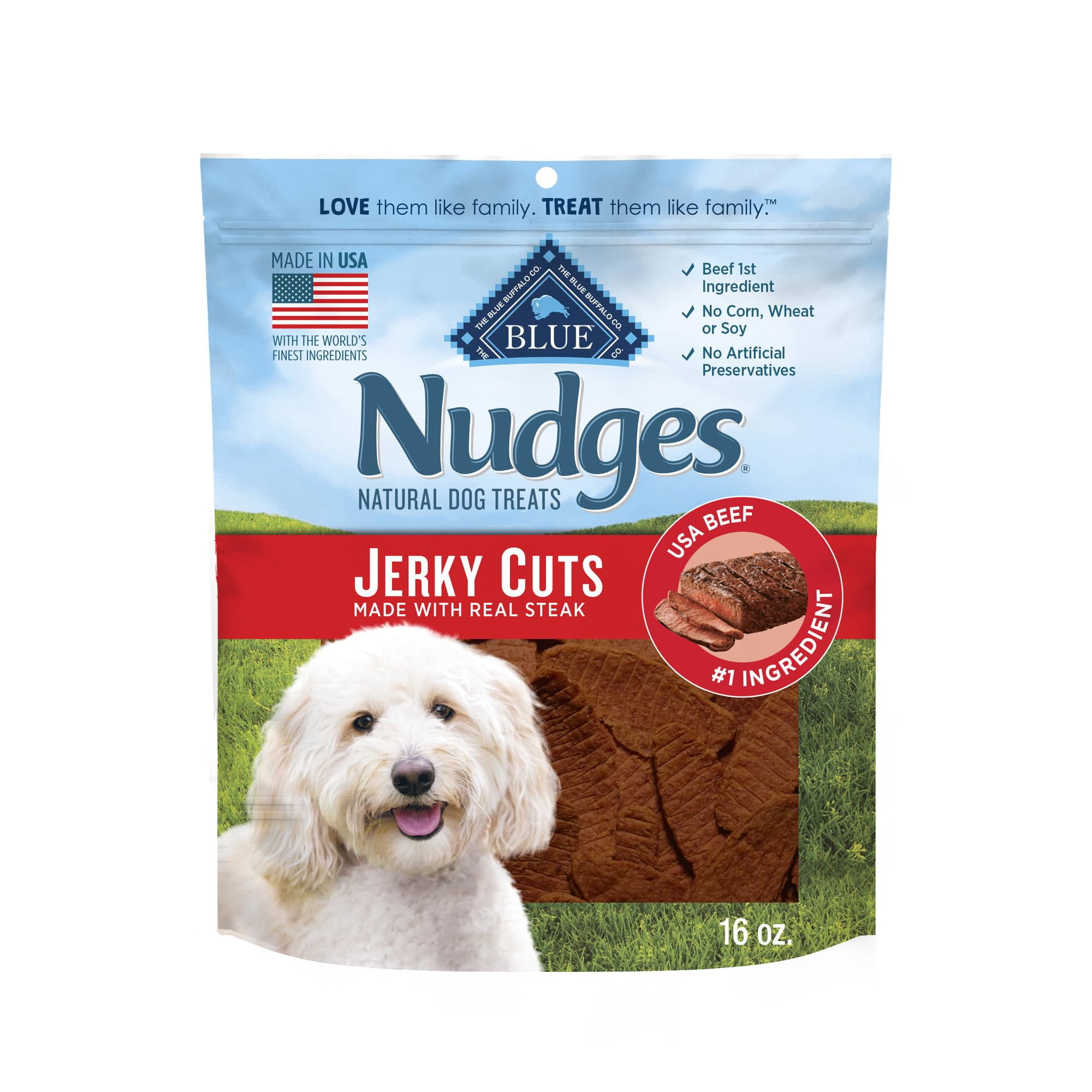 Blue Buffalo Nudges Jerky MMF7 Cuts Dog Treats, Made in the USA with