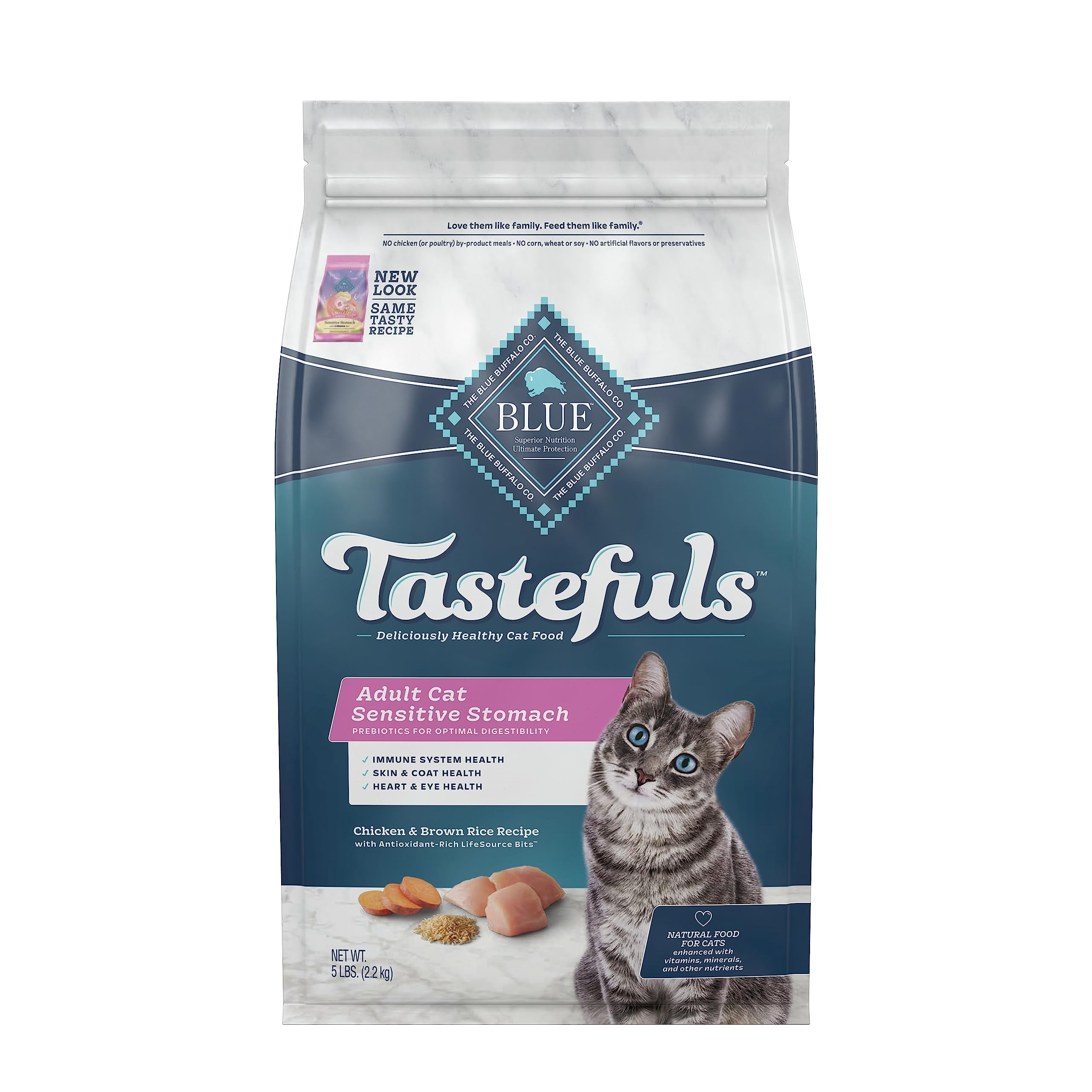 Blue Buffalo Tastefuls Sensitive Stomach Chicken Recipe Adult Dry Cat Food, 5 lb Bag (Pack of 10)