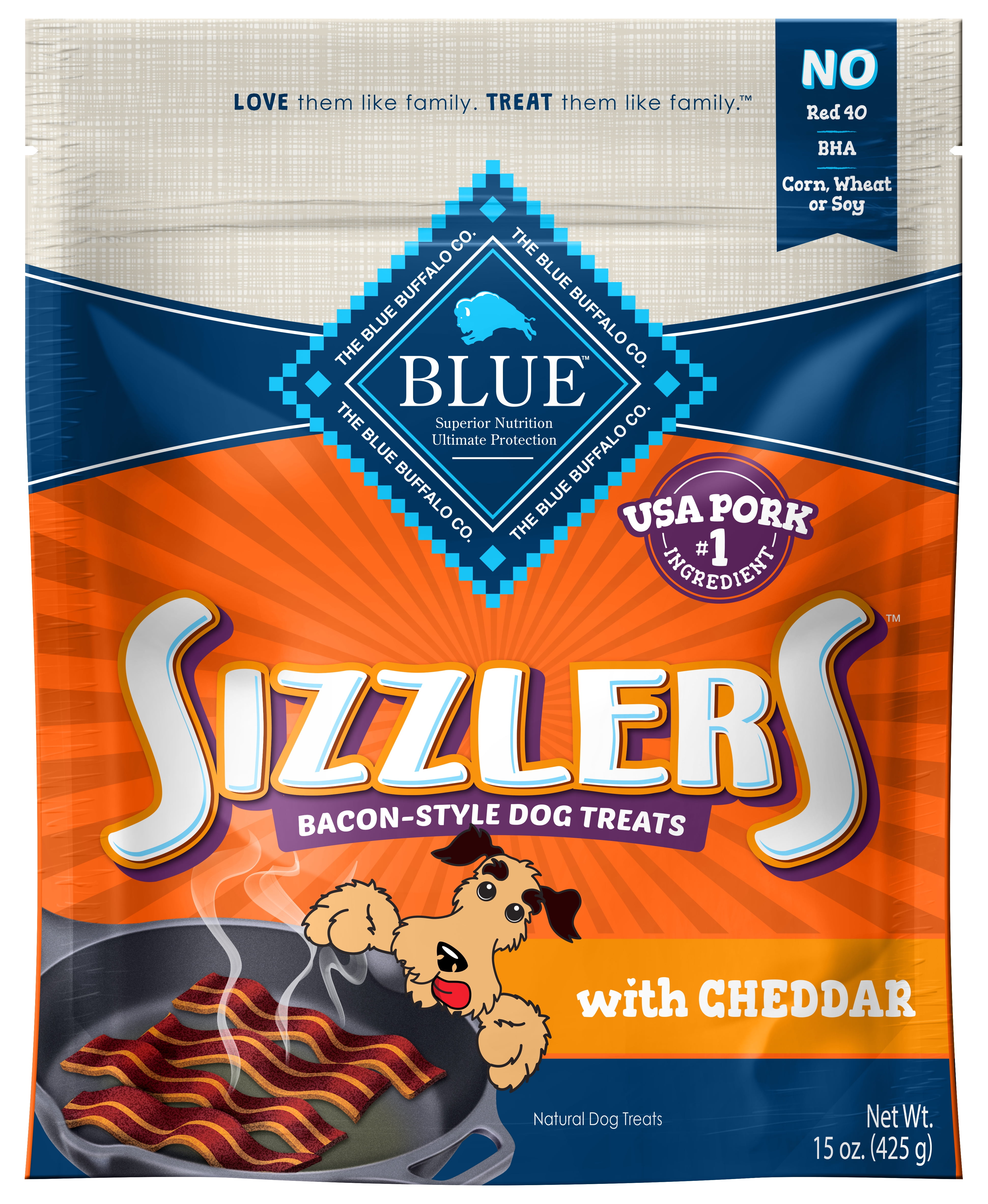 Blue Buffalo Sizzlers BaconStyle Cheddar Pork Flavor Soft Treats for