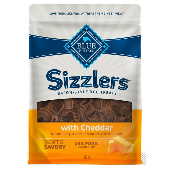 Blue Buffalo Sizzlers Bacon-Style Dog Treats with Real Pork, Cheddar Flavor, 15-oz. Bag