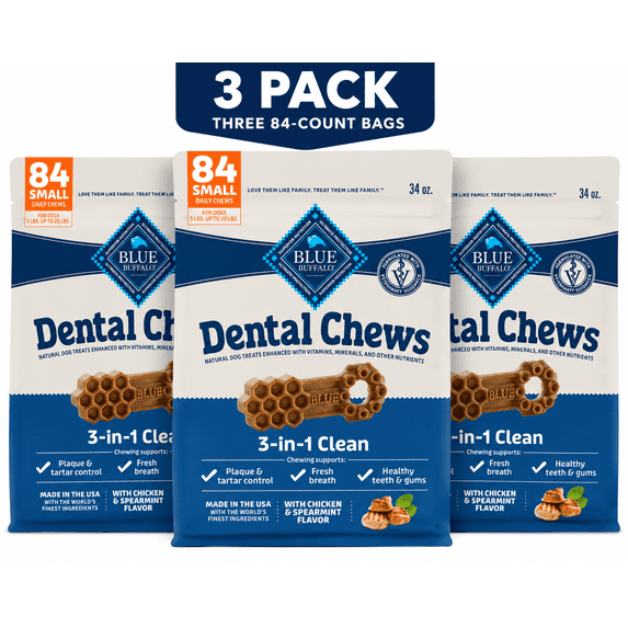 Blue Buffalo Small Dental Chews, Dog Treats, 34 oz, (3 Pack)