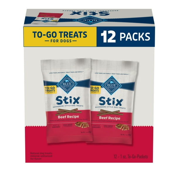 Blue Buffalo Stix Natural Pepperoni-Style Dog Treats, Beef Flavor, 1-oz. Pack (12 Count)
