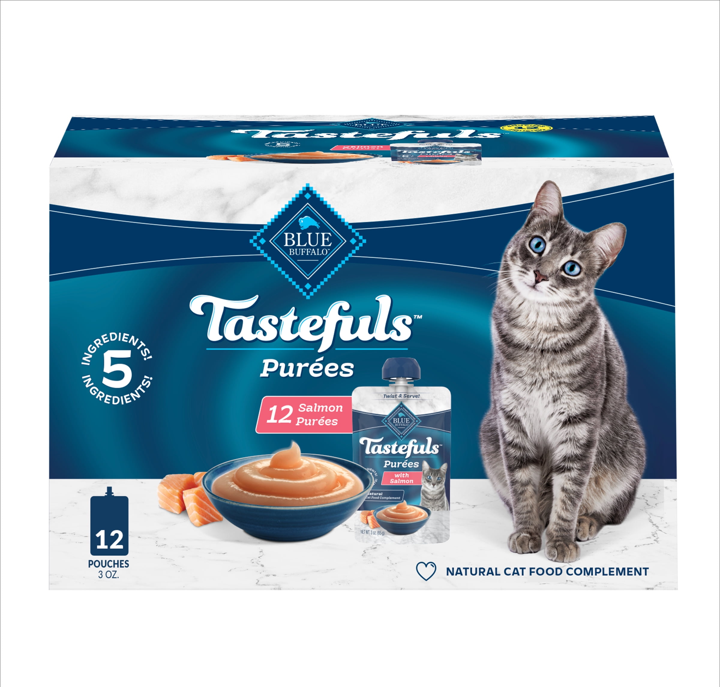 Blue Buffalo Tastefuls Adult Cat Natural Purées Multi-Pack, Salmon 3-oz Resealable Twist Cap Pouches (12 Count)