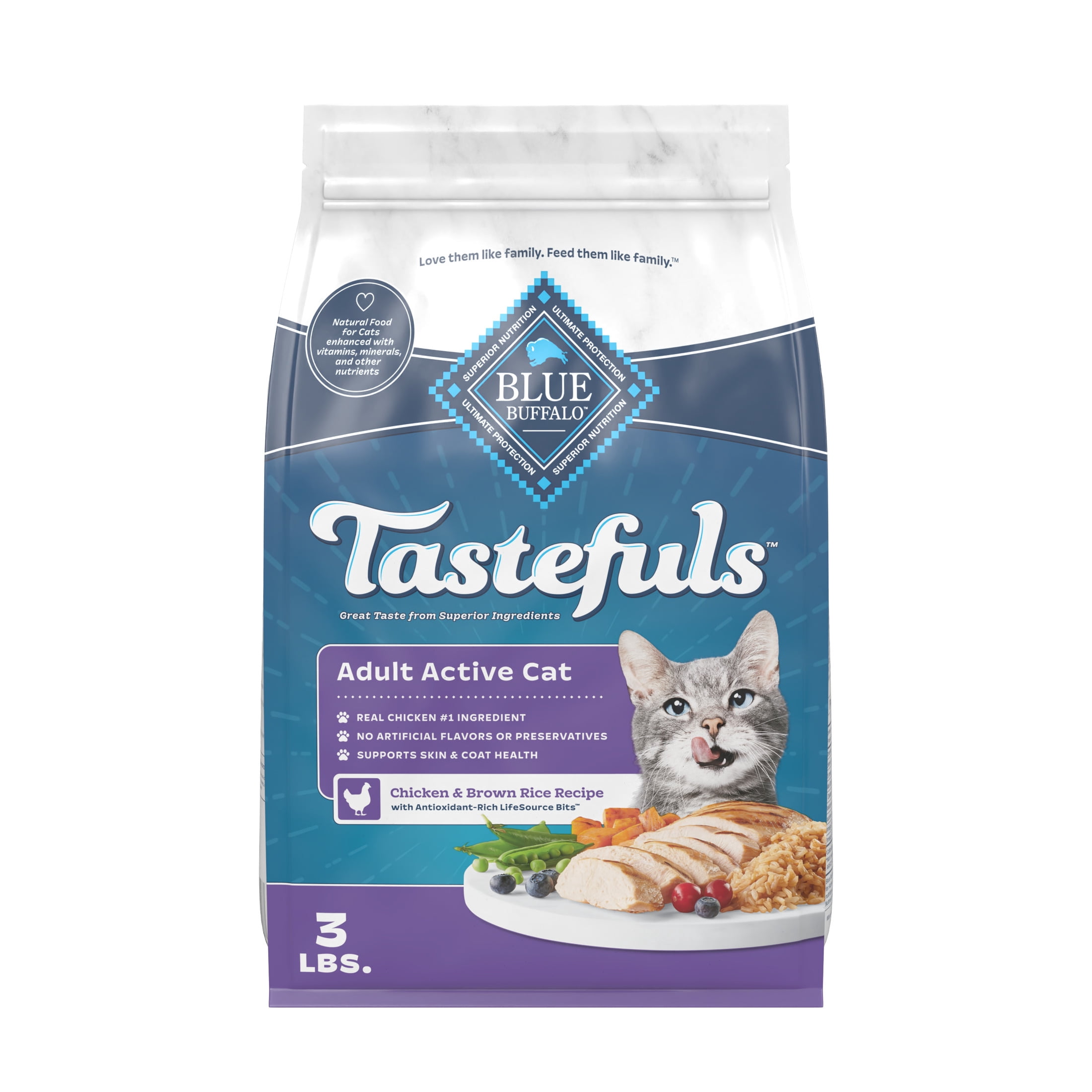 Blue Buffalo Tastefuls Active Cat Dry Cat Food, Chicken & Brown Rice Recipe, 3lb Bag