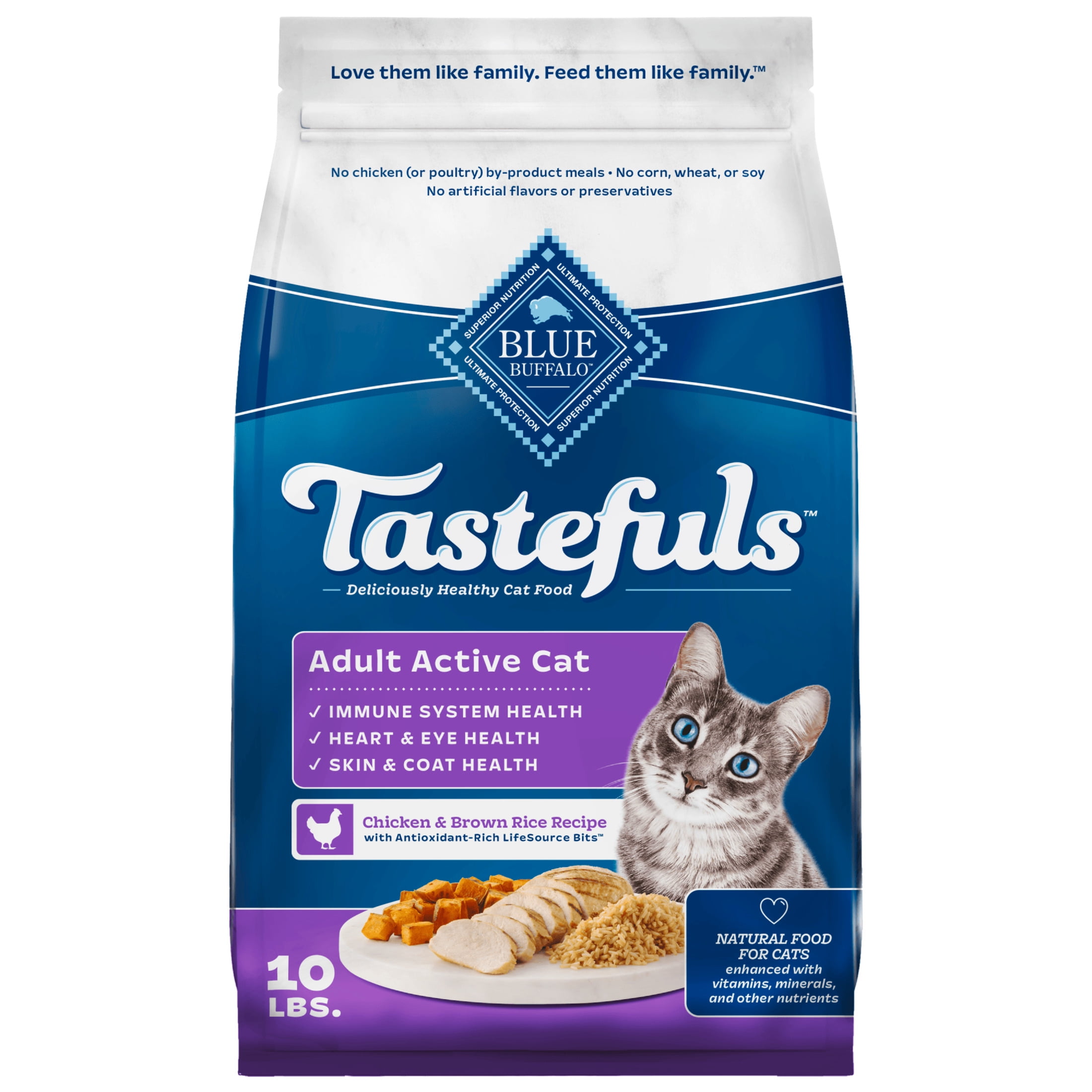 Blue Buffalo Tastefuls Dry Cat Food, Active Adult Cat, Chicken and Brown Rice, 10-lb. Bag