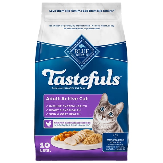 Blue Buffalo Tastefuls Dry Cat Food, Active Adult Cat, Chicken and Brown Rice, 10-lb. Bag
