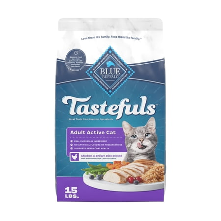 Blue Buffalo Tastefuls Natural Dry Food for Active Adult Cats, Chicken and Brown Rice Recipe, 15-lb Bag