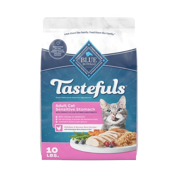 Blue Buffalo Tastefuls Adult Sensitive Stomach Dry Cat Food, Chicken & Brown Rice 10lb Bag