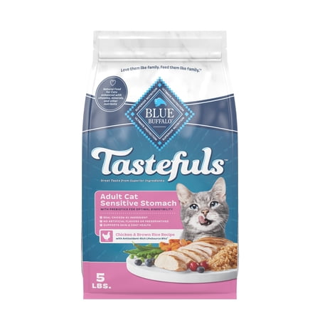Blue Buffalo Tastefuls Sensitive Stomach Dry Food for Adult Cats, Chicken, 5lb Bag, 3 Pack