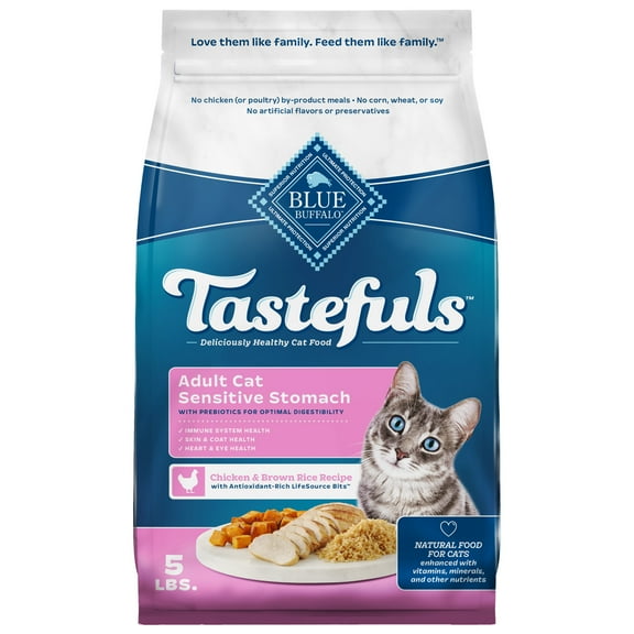 Blue Buffalo Tastefuls Dry Cat Food, Sensitive Stomach, Chicken and Brown Rice, 5-lb. Bag