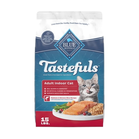 Blue Buffalo Tastefuls Natural Dry Food for Adult Indoor Cats, Salmon & Brown Rice Recipe, 15-lb Bag
