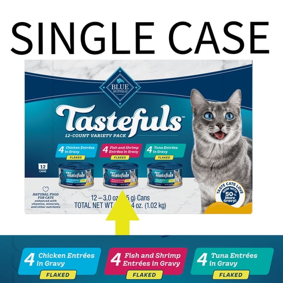 Blue Buffalo Tastefuls Flaked Wet Cat Food 3-Flavor Variety Pack, 3-oz. (12ct, 4 of Each)