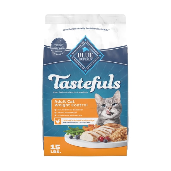 Blue Buffalo Tastefuls Natural Food for Adult Cats, Weight Control, 15-lb Bag