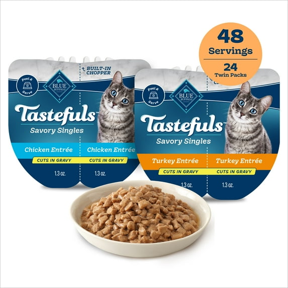 Blue Buffalo Tastefuls Savory Singles Wet Cat Food, Chicken & Turkey Variety Pack, 24-Count