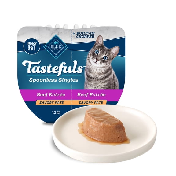 Blue Buffalo Tastefuls Spoonless Singles Beef Entree Natural Wet Cat Food Pate, 2.6 oz., Case of 10