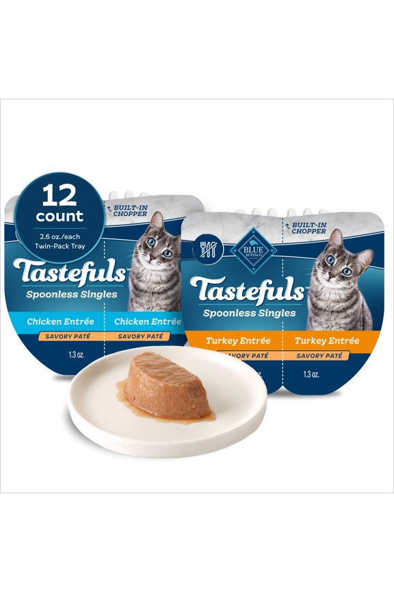 Tastefuls Spoonless Wet Cat Food Paté, 2.6-oz. Twin Packs, Chicken & Turkey (12 Ct.)