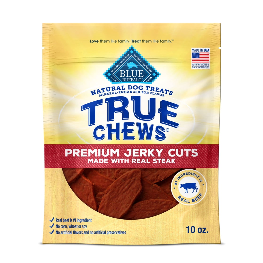 Blue Buffalo True Chews Premium Jerky Cuts Dog Treats, Beef, 10oz Bag