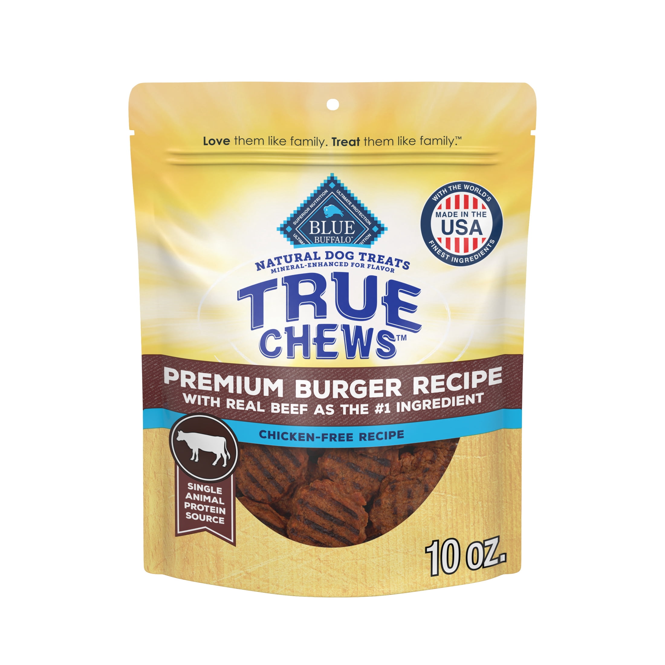 Blue Buffalo True Chews Chicken-Free Dog Treats, Premium Burger Recipe, 10oz.