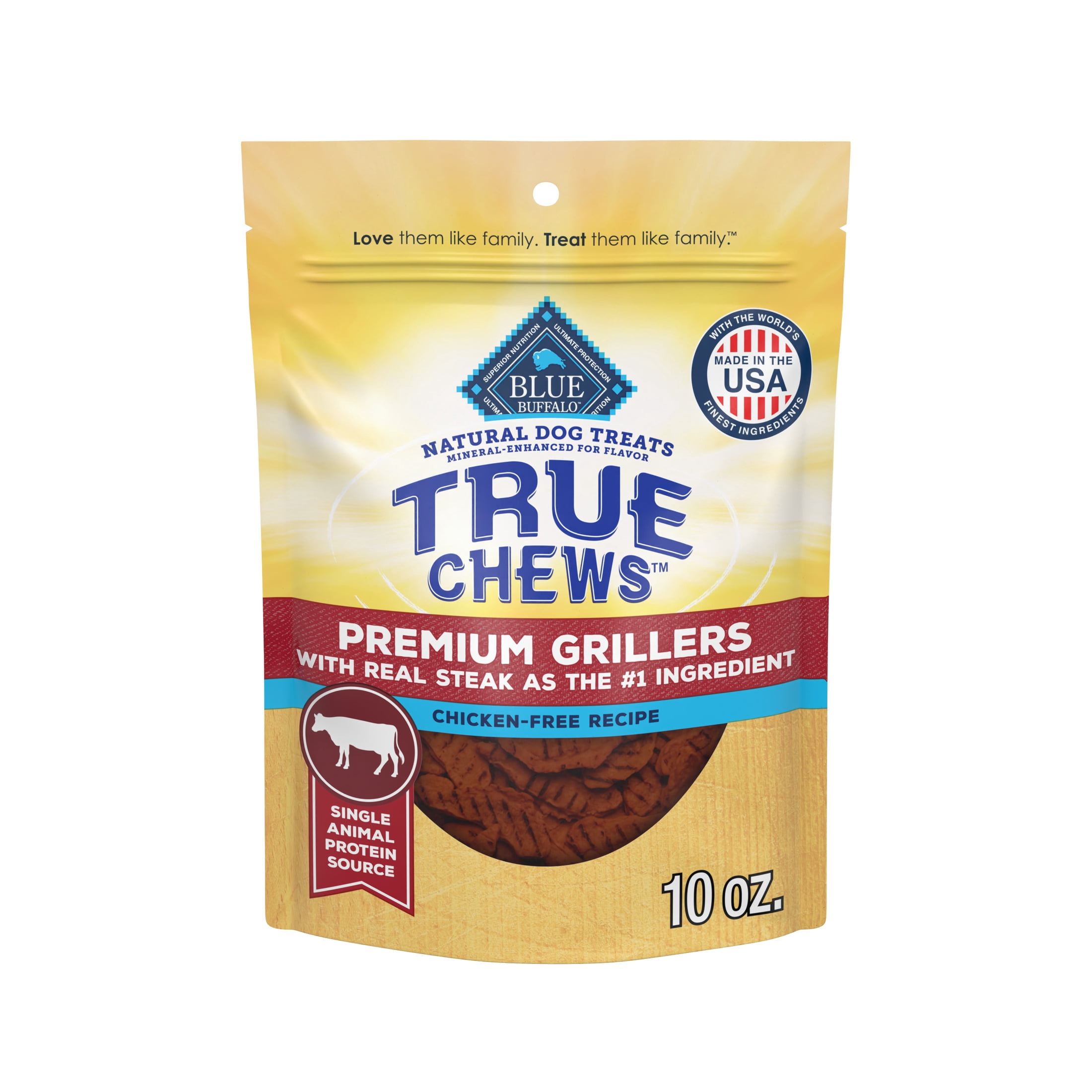 Blue Buffalo True Chews Premium Grillers Chicken-Free Natural Dog Treats, Steak, 10oz.