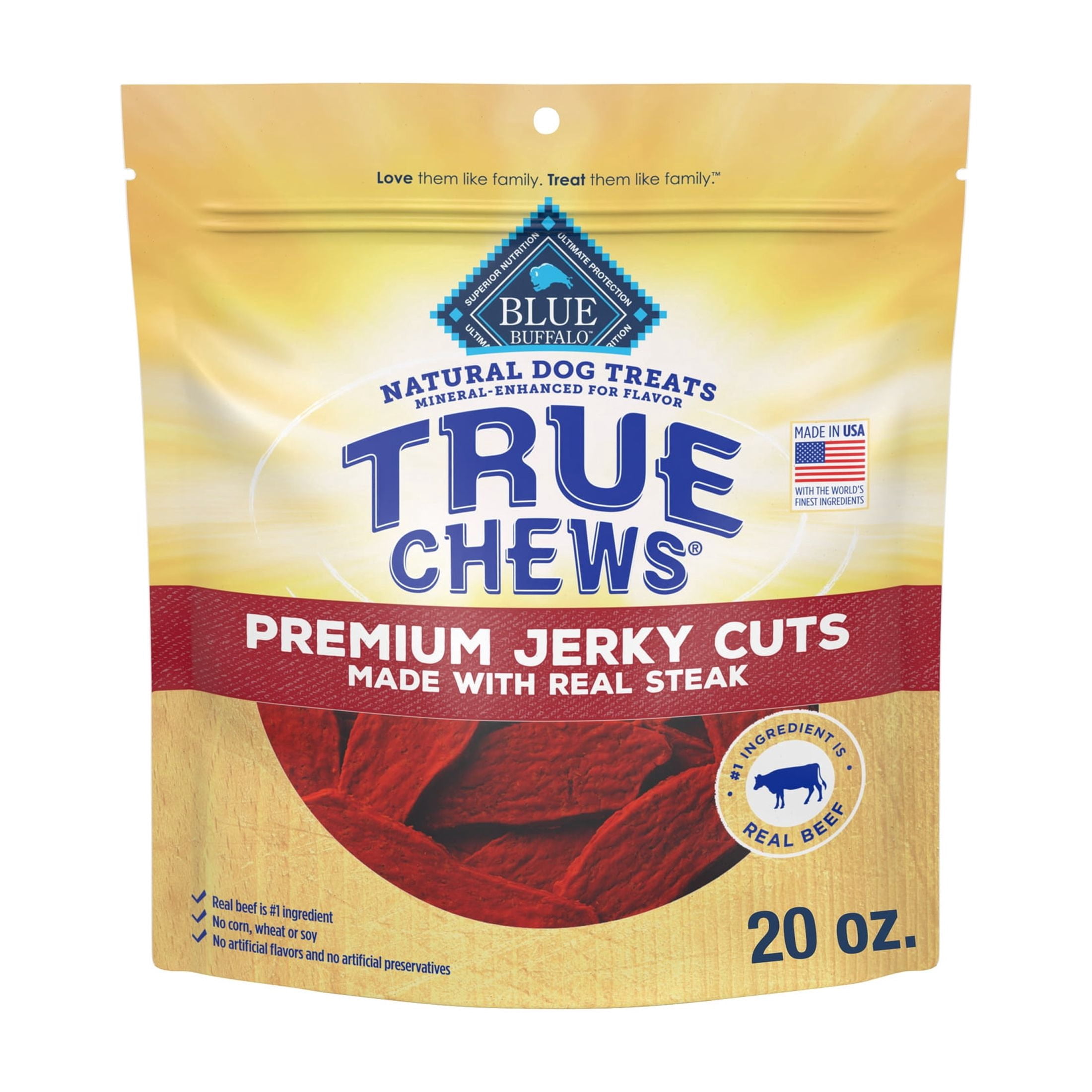 Blue Buffalo True Chews Premium Jerky Cuts Chicken-Free Natural Dog Treats, Steak, 20oz.