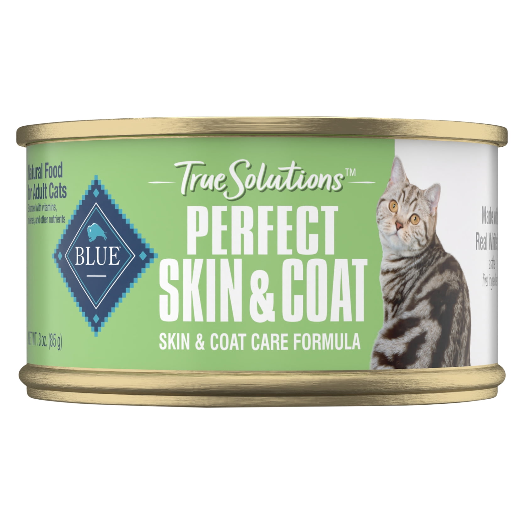 Blue Buffalo True Solutions Perfect Coat Skin Coat Care Whitefish Pate Wet Cat Food for Adult Cats Whole Grain 3 oz. Can