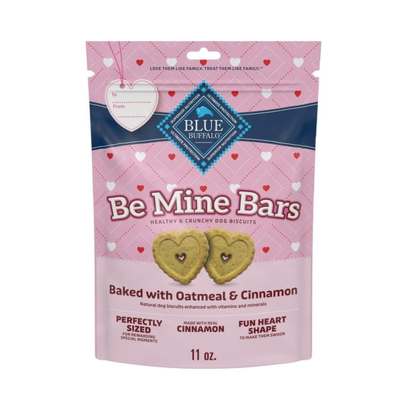 Blue Buffalo Be Mine Bars Heart-Shaped Healthy & Crunchy Dog Biscuits, Oatmeal & Cinnamon, 11oz Bag