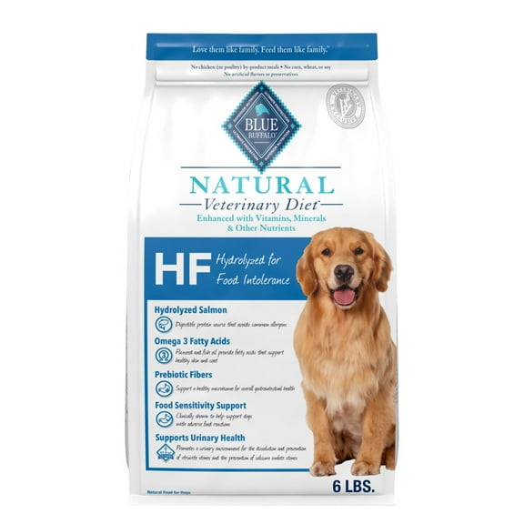 Blue Buffalo Veterinary Diet HF Hydrolyzed Food Intolerance Dry Dog Food, Salmon, 6-lb. Bag