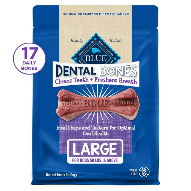 Blue Buffalo Dental Bones for Large Dogs 50 lbs & Above, Daily Dental Dog Treats, Cleans Teeth & Freshens Breath, 27-oz (17 Bones)