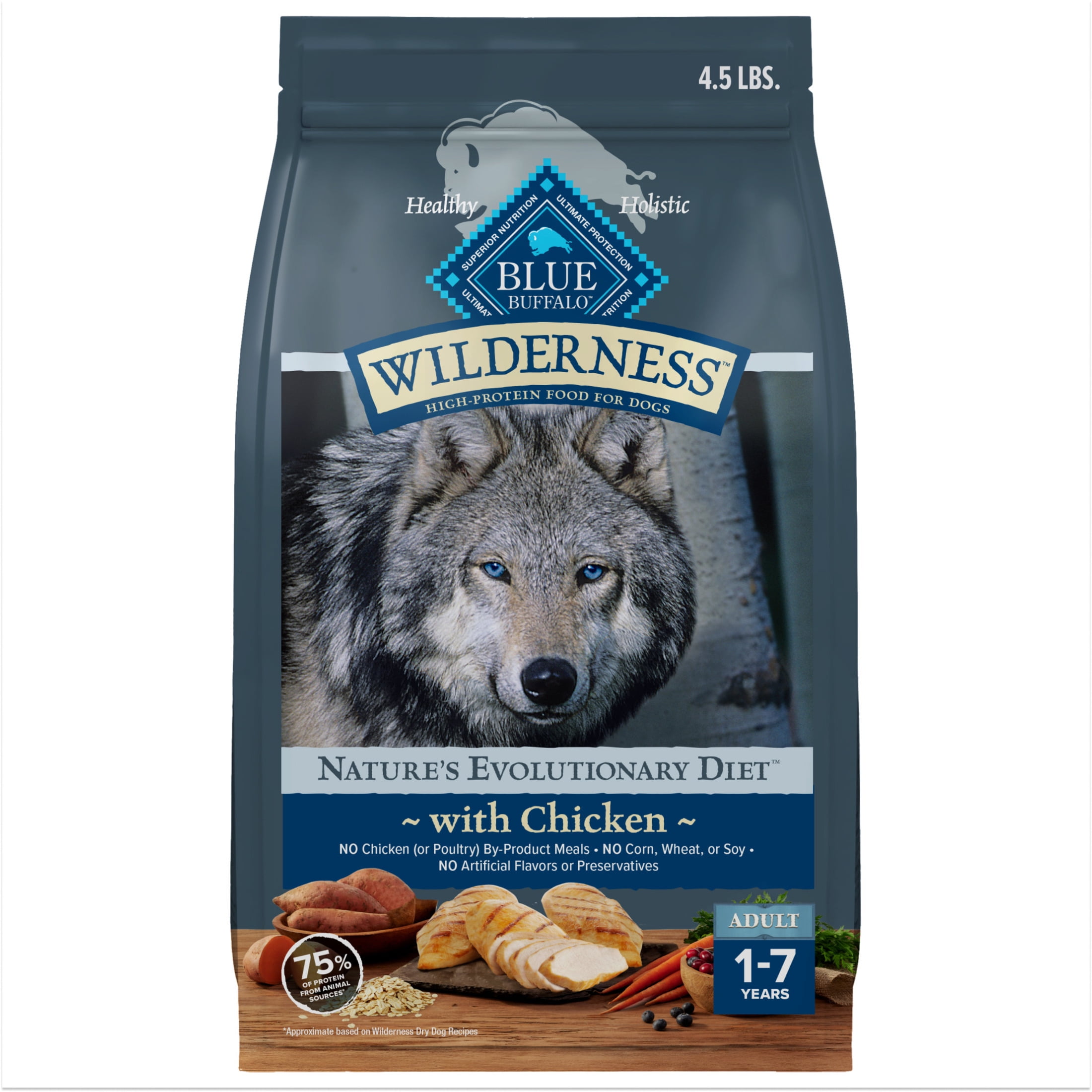 Blue Buffalo Wilderness Natural Dry Dog Food Plus Wholesome Grains, Chicken, 4.5 lbs.