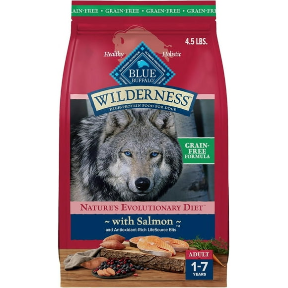 Blue Buffalo Wilderness Adult High-Protein Dry Dog Food With Real Salmon, Grain-Free, Made In The Usa With Natural Ingredients, Salmon, 4.5-Lb. Bag