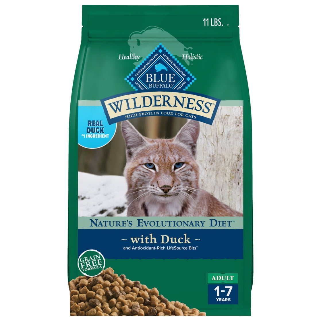 Blue Buffalo Wilderness Dry Cat Food, High-Protein & Grain-Free, Duck, 11-lb. Bag