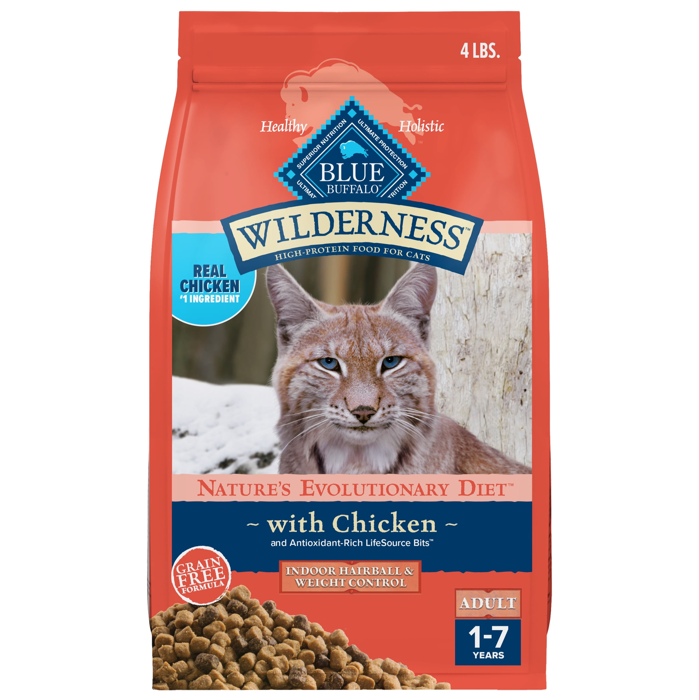 Blue Buffalo Wilderness Dry Cat Food, Weight and Hairball Control, Chicken, 4-lb. Bag