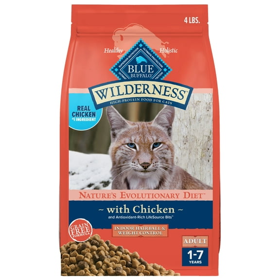 Blue Buffalo Wilderness Dry Cat Food, Weight and Hairball Control, Chicken, 4-lb. Bag
