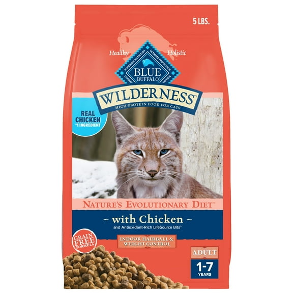Blue Buffalo Wilderness Dry Cat Food, Weight and Hairball Control, Chicken, 5-lb. Bag