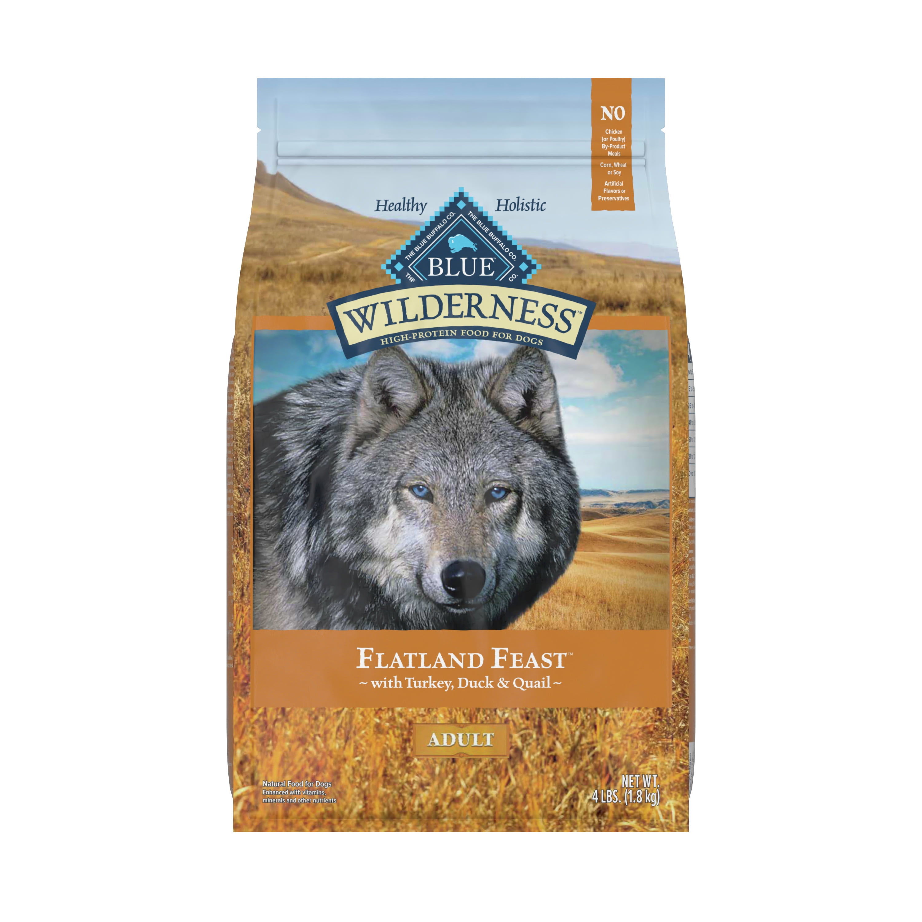 Blue Buffalo Wilderness Flatland Feast High Protein Turkey Quail and Duck Dry Dog Food for Adult Dogs Grain Free 4 lb. Bag Walmart