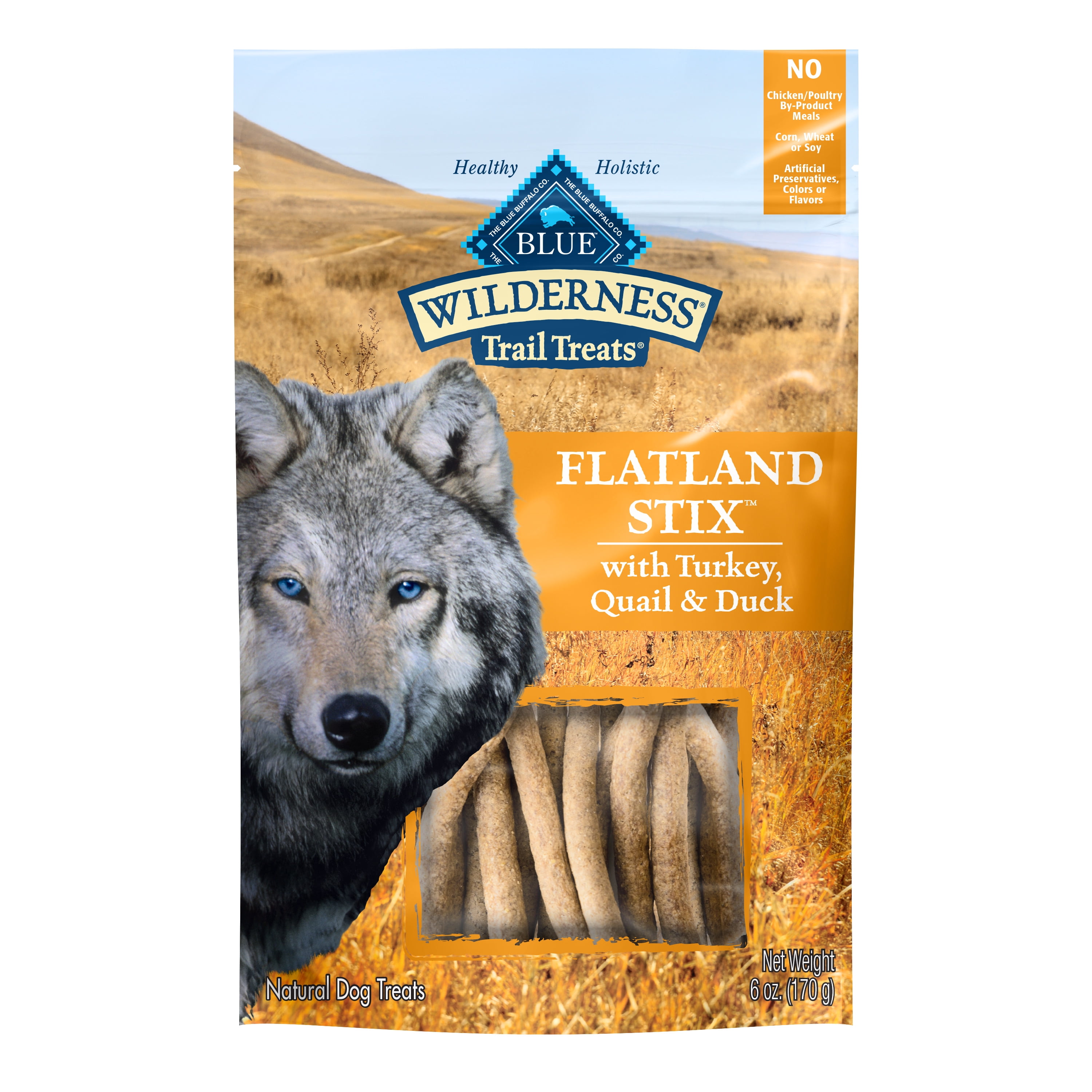 Blue Buffalo Wilderness Flatland Stix High Protein Turkey, Quail & Duck Flavor Soft Treats for Dogs, Grain-Free, 6 oz. Bag