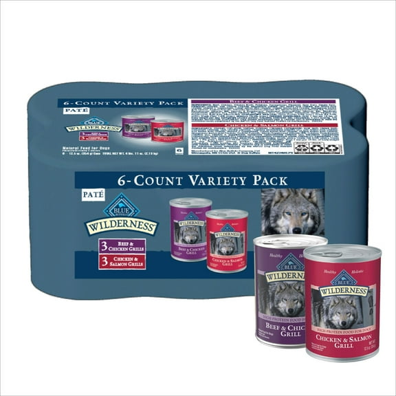 Blue Buffalo Wilderness Beef and Chicken & Salmon and Chicken Wet Dog Food Variety 6 Pack, 12.5oz Cans