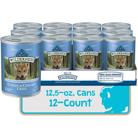 Blue Buffalo Wilderness High Protein Grain Free, Natural Puppy Wet Dog Food, Turkey & Chicken Grill 12.5-oz can (pack of 12)